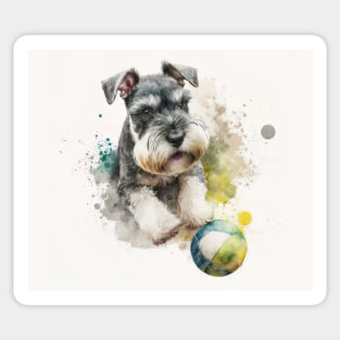 Miniature Schnauzer Playing Ball Watercolour Painting Sticker